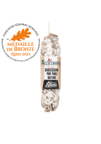 Saucisson Maison Accoceberry basque, fabriqué à Espelette médaille bronze