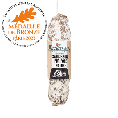 Saucisson Maison Accoceberry basque, fabriqué à Espelette médaille bronze
